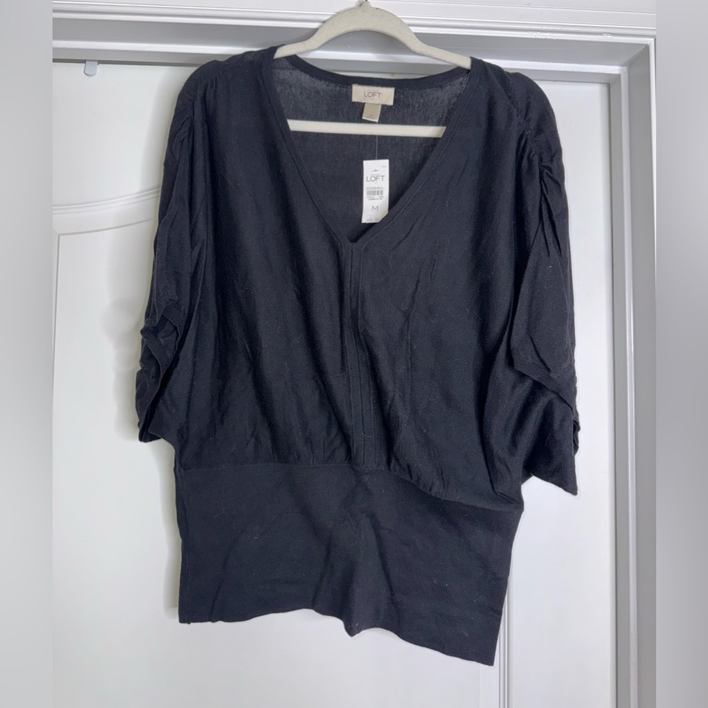 LOFT Black V Neck Top NWT